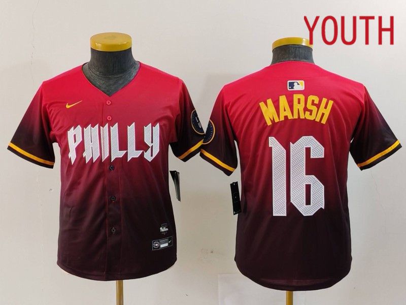 Youth Philadelphia Phillies #16 Marsh Red City Edition 2024 Nike MLB Jersey style 1